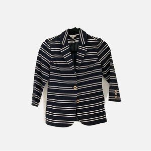 Navy and white striped blazer